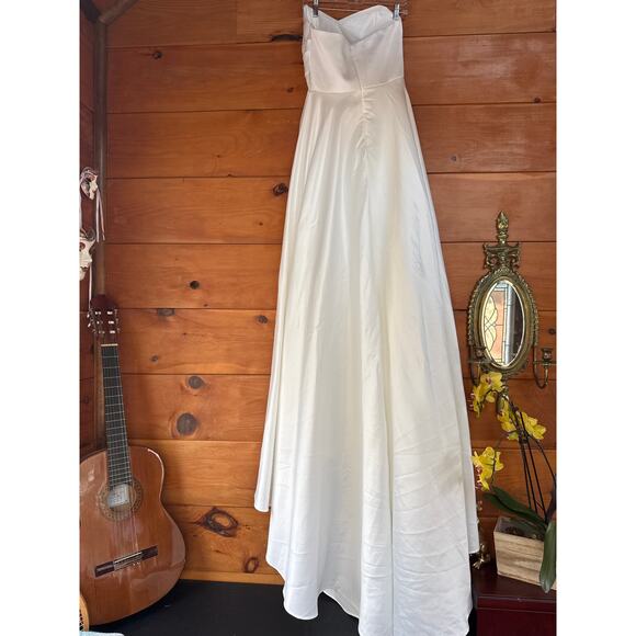Lulus Lifetime of Love White Satin Strapless A-Line Gown Bridal Dress Bride 6 - Picture 5 of 7